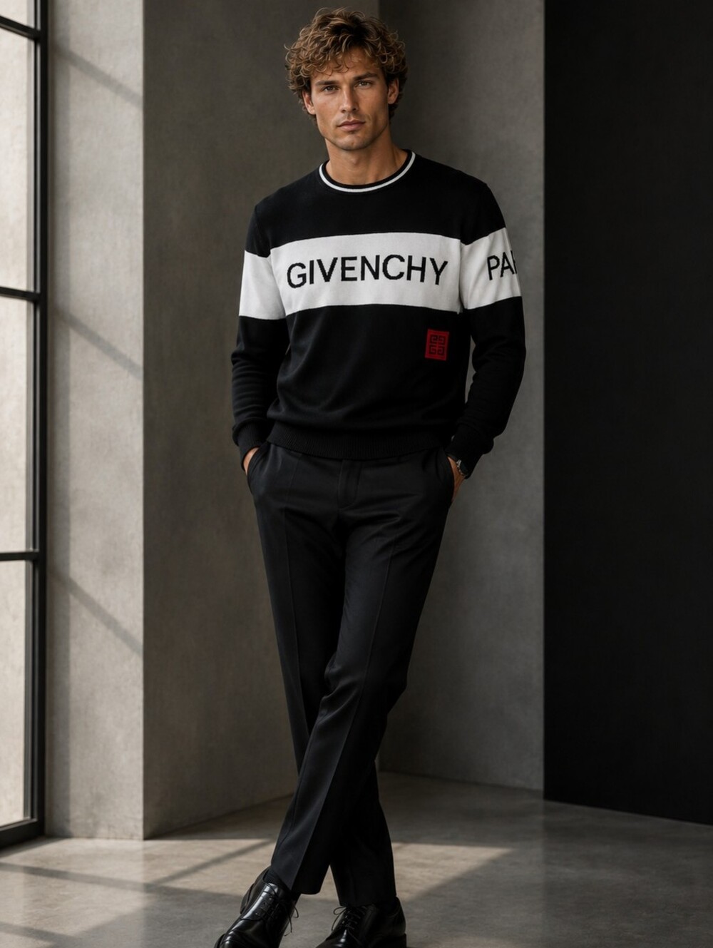 Givenchy Paris 4G Logo Colorblock Streetwesr Sweater L Black White Luxury - Picture 2 of 11